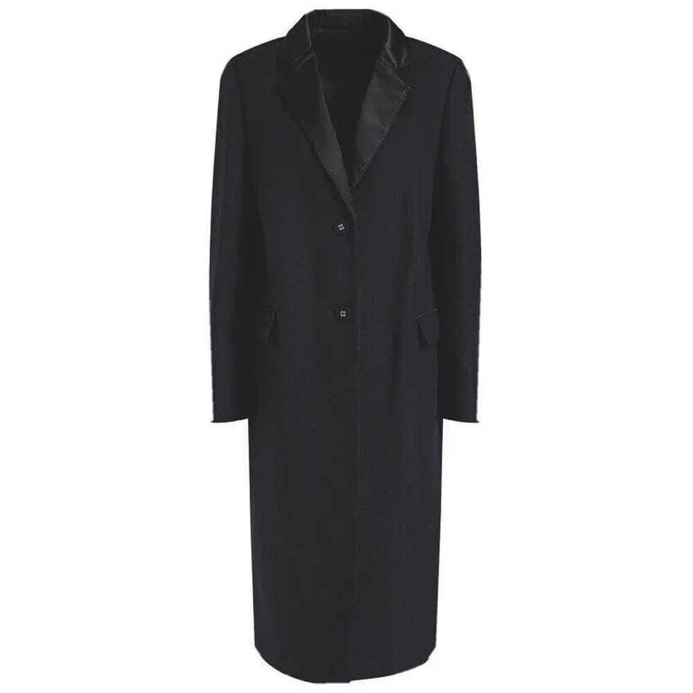 Officine Generale Coat Eden Satin Trimmed Wool Blend 38 US 6 Dark Navy Blue